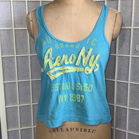 Tops - Y2K Vintage Aeropostale Blue Green Embroidered Logo Cross Cross Tank Top